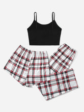 3pcs Plaid Bow Front PJ Set